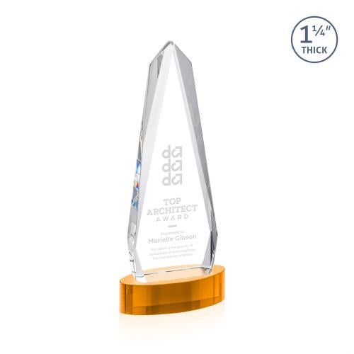 Awards and Plaques - Crystal Trophies - Cheswick on Alberton Base Amber Obelisk Crystal Trophy