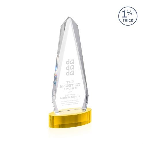 Awards and Plaques - Crystal Trophies - Cheswick on Alberton Base Gold Obelisk Crystal Trophy