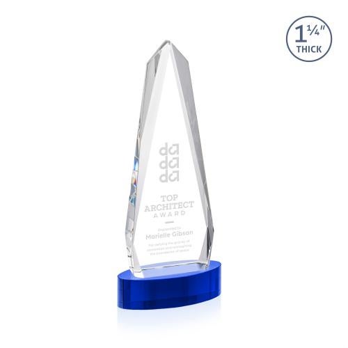 Awards and Plaques - Crystal Trophies - Cheswick on Alberton Base Blue Obelisk Crystal Trophy