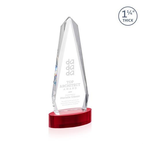 Awards and Plaques - Crystal Trophies - Cheswick on Alberton Base Red Obelisk Crystal Trophy