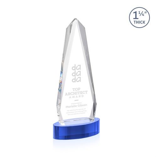 Awards and Plaques - Crystal Trophies - Cheswick on Alberton Base Sky Blue Obelisk Crystal Trophy