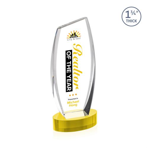 Awards and Plaques - Crystal Trophies - Colorado Full Color on Base Gold Peaks Crystal Trophy