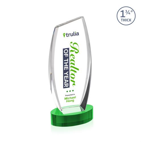 Awards and Plaques - Crystal Trophies - Colorado Full Color on Base Green Peaks Crystal Trophy