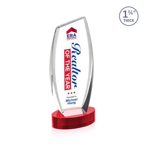 Awards and Plaques - Crystal Trophies - Colorado Full Color on Base Red Peaks Crystal Trophy