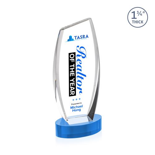 Awards and Plaques - Crystal Trophies - Colorado Full Color on Base Sky Blue Peaks Crystal Trophy