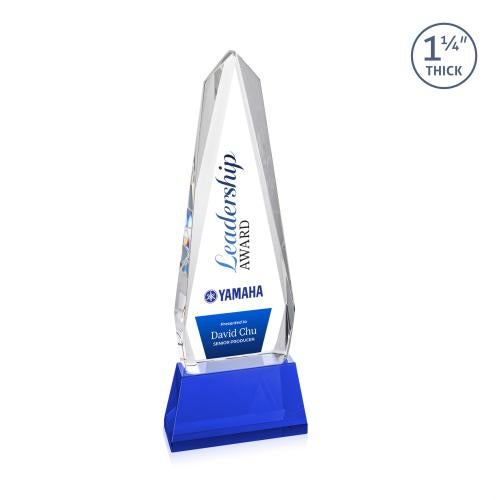 Awards and Plaques - Crystal Trophies - Cheswick Full Color on Pruitt Base Blue Obelisk Crystal Trophy