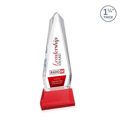 Awards and Plaques - Crystal Trophies - Cheswick Full Color on Pruitt Base Red Obelisk Crystal Trophy