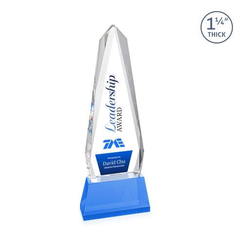 Awards and Plaques - Crystal Trophies - Cheswick Full Color on Pruitt Base Sky Blue Obelisk Crystal Trophy
