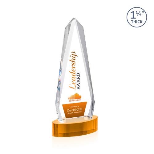 Awards and Plaques - Crystal Trophies - Cheswick Full Color on Alberton Base Amber Obelisk Crystal Trophy