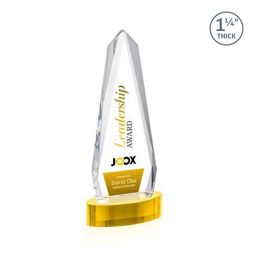 Awards and Plaques - Crystal Trophies - Cheswick Full Color on Alberton Base Gold Obelisk Crystal Trophy