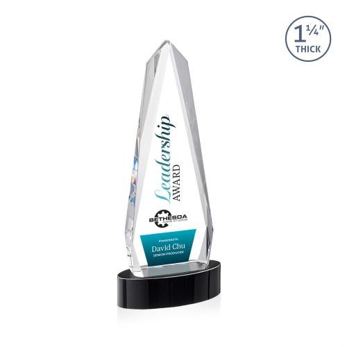 Awards and Plaques - Crystal Trophies - Cheswick Full Color on Alberton Base Black Obelisk Crystal Trophy