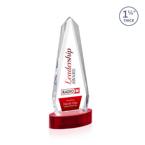 Awards and Plaques - Crystal Trophies - Cheswick Full Color on Alberton Base Red Obelisk Crystal Trophy