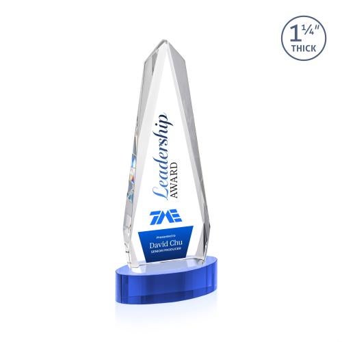 Awards and Plaques - Crystal Trophies - Cheswick Full Color on Alberton Base Sky Blue Obelisk Crystal Trophy