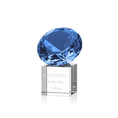Awards and Plaques - Crystal Trophies - Diamond on Cube Sapphire Crystal Trophy