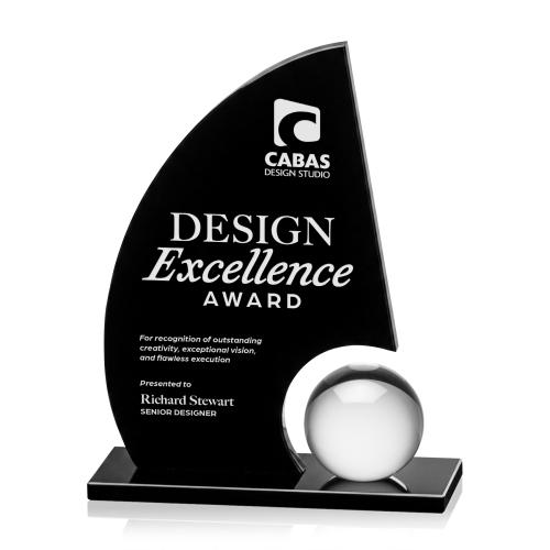 Awards and Plaques - Crystal Trophies - Souza Black Globe Crystal Trophy