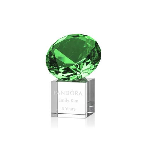 Awards and Plaques - Crystal Trophies - Diamond on Cube Emerald Crystal Trophy