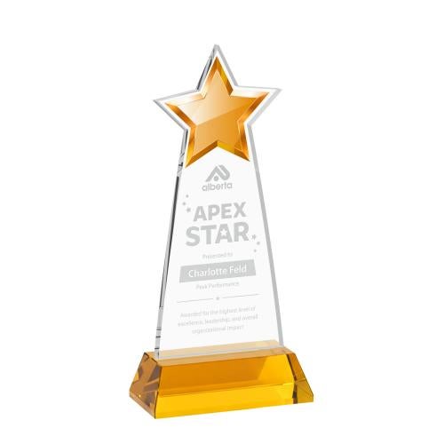 Awards and Plaques - Crystal Trophies - Starlite on Hartford Base Amber Crystal Trophy