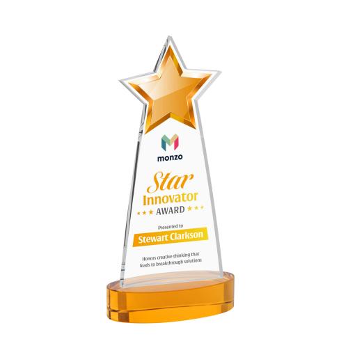 Awards and Plaques - Crystal Trophies - Starlite Full Color on Alberton Base Amber Crystal Trophy