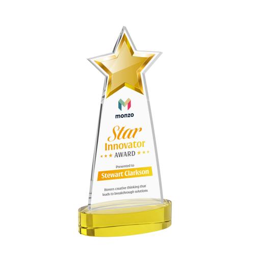 Awards and Plaques - Crystal Trophies - Starlite Full Color on Alberton Base Gold Crystal Trophy