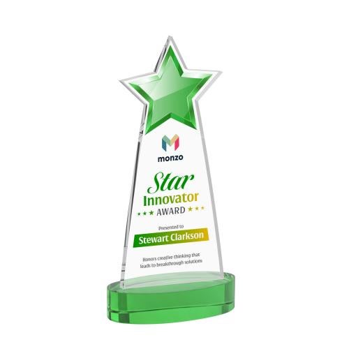 Awards and Plaques - Crystal Trophies - Starlite Full Color on Alberton Base Green Crystal Trophy