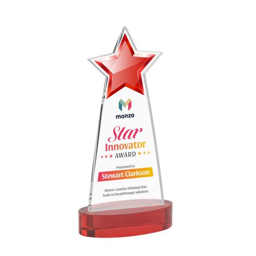 Awards and Plaques - Crystal Trophies - Starlite Full Color on Alberton Base Red Crystal Trophy