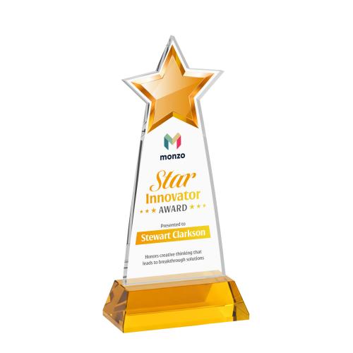 Awards and Plaques - Crystal Trophies - Starlite Full Color on Hartford Base Amber Crystal Trophy