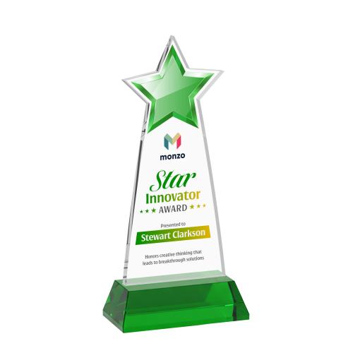 Awards and Plaques - Crystal Trophies - Starlite Full Color on Hartford Base Green Crystal Trophy
