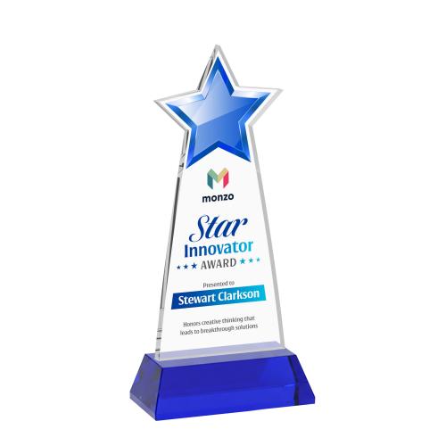 Awards and Plaques - Crystal Trophies - Starlite Full Color on Hartford Base Blue Crystal Trophy