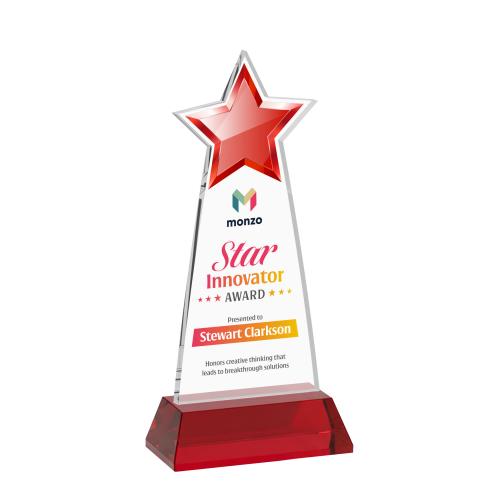 Awards and Plaques - Crystal Trophies - Starlite Full Color on Hartford Base Red Crystal Trophy