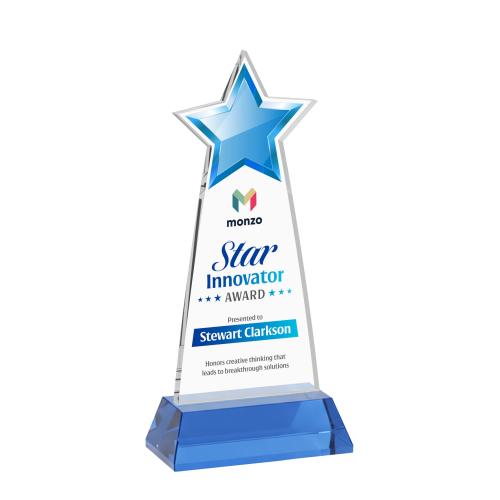 Awards and Plaques - Crystal Trophies - Starlite Full Color on Hartford Base Sky Blue Crystal Trophy