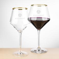 Ledford Gold Rim Burgundy Wine -  Deep Etch - Wine Glasses