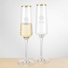 Ledford Gold Rim Flute - Deep Etch - Champagne Glasses