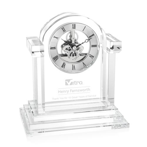 Awards and Plaques - Crystal Trophies - Crystal Clocks - Addison Clock - Silver