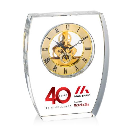 Awards and Plaques - Crystal Trophies - Crystal Clocks - Grant Full Color Clock - Gold