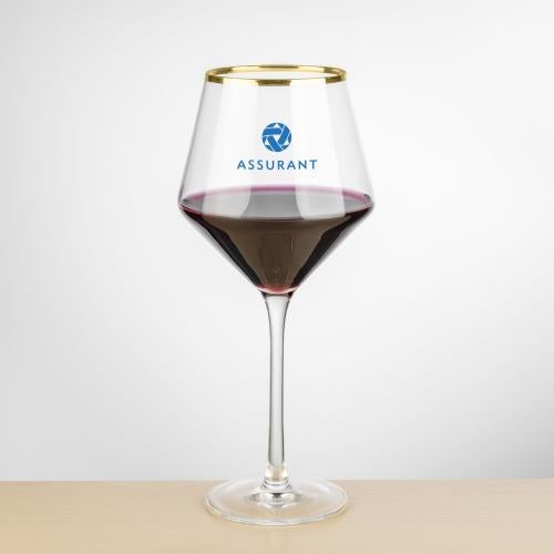 Custom Barware Glasses - Wine Glasses - Ledford Gold Rim Burgundy Wine - Imprinted