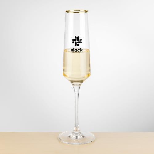Custom Barware Glasses - Champagne Glasses - Ledford Gold Rim Flute - Imprinted