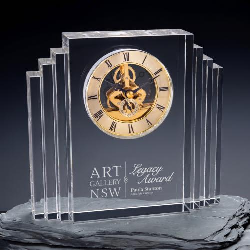 Awards and Plaques - Crystal Trophies - Crystal Clocks - Boggs Clock - Gold