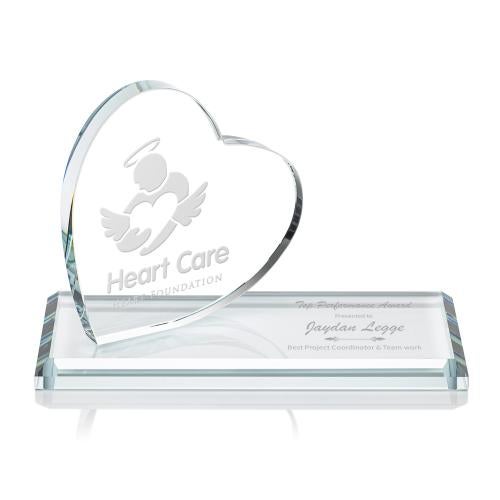 Awards and Plaques - Crystal Trophies - Hutchison Heart Deep Etch Unique Wood Trophy