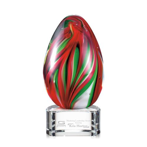 Awards and Plaques - Glass Trophies - Art Glass Trophies - Marquez Tear Drop on Half Round Base Glass Trophy