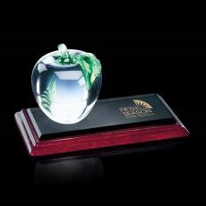 Apple Apples on Wood Base Glass Trophy - Glass Plaques