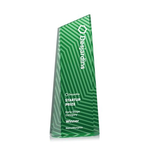 Awards and Plaques - Crystal Trophies - Hallandale Full Color Green Towers Crystal Trophy