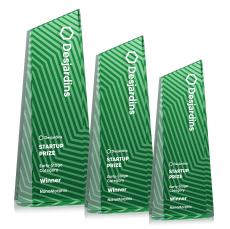 Hallandale Full Color Green Towers Crystal Trophy - Custom Trophies