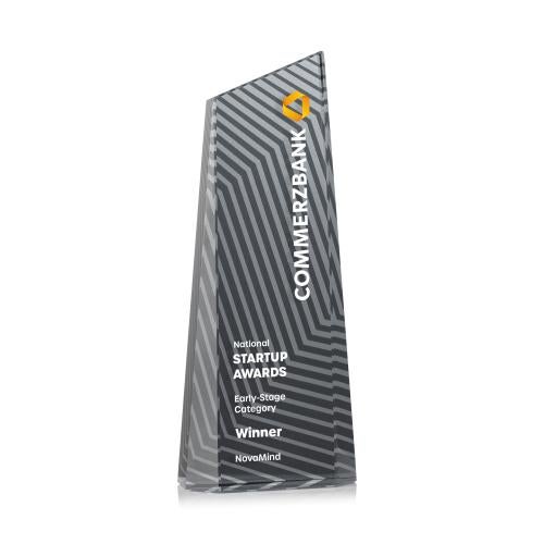 Awards and Plaques - Crystal Trophies - Hallandale Full Color Black Towers Crystal Trophy