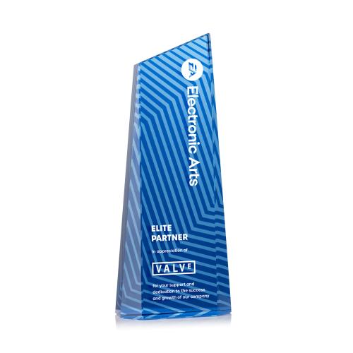 Awards and Plaques - Crystal Trophies - Hallandale Full Color Blue Towers Crystal Trophy