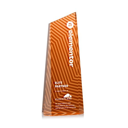 Awards and Plaques - Crystal Trophies - Hallandale Full Color Orange Towers Crystal Trophy