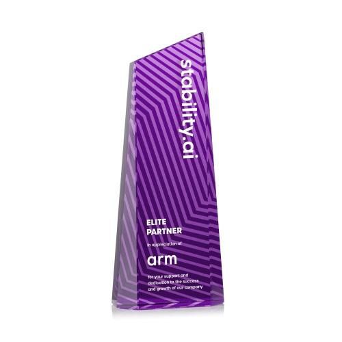 Awards and Plaques - Crystal Trophies - Hallandale Full Color Purple Towers Crystal Trophy