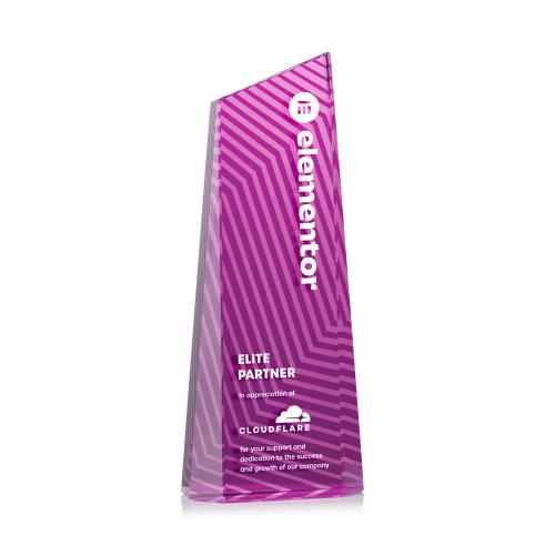 Awards and Plaques - Crystal Trophies - Hallandale Full Color Pink Towers Crystal Trophy