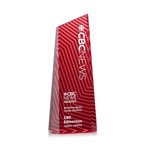 Awards and Plaques - Crystal Trophies - Hallandale Full Color Red Towers Crystal Trophy