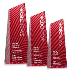 Hallandale Full Color Red Towers Crystal Trophy - Crystal Trophies