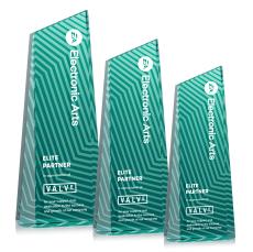 Hallandale Full Color Teal Towers Crystal Trophy - Crystal Trophies